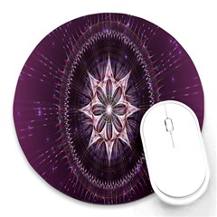 Flower Twirl Star Space Purple Round Mousepads by Mariart