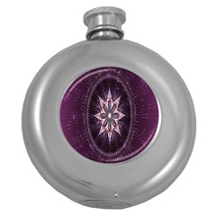 Flower Twirl Star Space Purple Round Hip Flask (5 Oz)