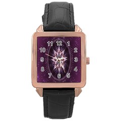 Flower Twirl Star Space Purple Rose Gold Leather Watch  by Mariart