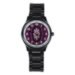 Flower Twirl Star Space Purple Stainless Steel Round Watch Front