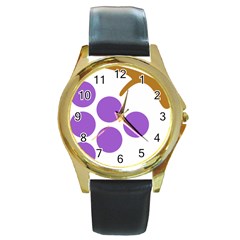 Fruit Grape Purple Round Gold Metal Watch