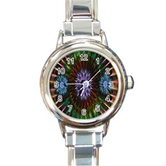 Flower Stigma Colorful Rainbow Animation Gold Space Round Italian Charm Watch by Mariart