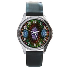 Flower Stigma Colorful Rainbow Animation Gold Space Round Metal Watch by Mariart