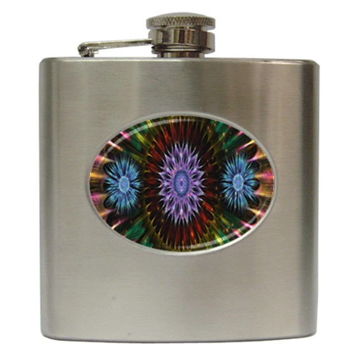 Flower Stigma Colorful Rainbow Animation Gold Space Hip Flask (6 oz)