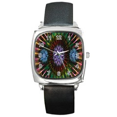 Flower Stigma Colorful Rainbow Animation Gold Space Square Metal Watch by Mariart