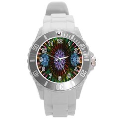 Flower Stigma Colorful Rainbow Animation Gold Space Round Plastic Sport Watch (l) by Mariart