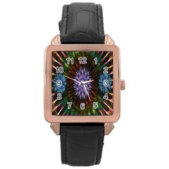 Flower Stigma Colorful Rainbow Animation Gold Space Rose Gold Leather Watch  by Mariart