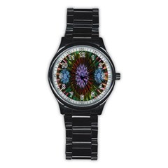 Flower Stigma Colorful Rainbow Animation Gold Space Stainless Steel Round Watch by Mariart