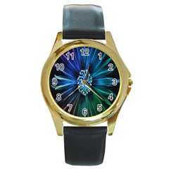 Flower Stigma Colorful Rainbow Animation Space Round Gold Metal Watch by Mariart