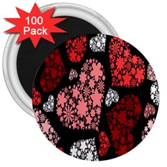 Floral Flower Heart Valentine 3  Magnets (100 Pack) by Mariart