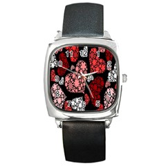 Floral Flower Heart Valentine Square Metal Watch