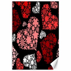 Floral Flower Heart Valentine Canvas 12  X 18   by Mariart