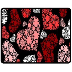 Floral Flower Heart Valentine Double Sided Fleece Blanket (medium)  by Mariart