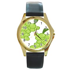 Fruit Green Grape Round Gold Metal Watch by Mariart