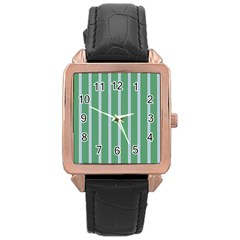 Green Line Vertical Rose Gold Leather Watch 