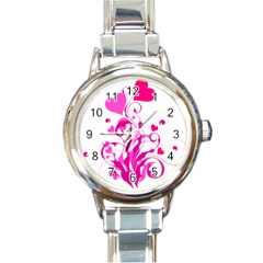 Heart Flourish Pink Valentine Round Italian Charm Watch by Mariart