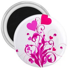 Heart Flourish Pink Valentine 3  Magnets