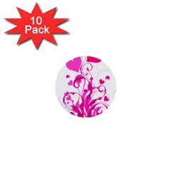 Heart Flourish Pink Valentine 1  Mini Buttons (10 Pack)  by Mariart