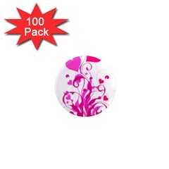 Heart Flourish Pink Valentine 1  Mini Magnets (100 Pack) 