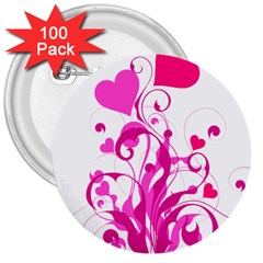 Heart Flourish Pink Valentine 3  Buttons (100 Pack) 