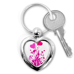 Heart Flourish Pink Valentine Key Chains (heart)  by Mariart