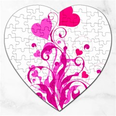 Heart Flourish Pink Valentine Jigsaw Puzzle (heart) by Mariart