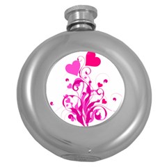 Heart Flourish Pink Valentine Round Hip Flask (5 Oz)