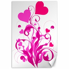 Heart Flourish Pink Valentine Canvas 12  X 18  