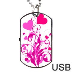 Heart Flourish Pink Valentine Dog Tag Usb Flash (one Side)