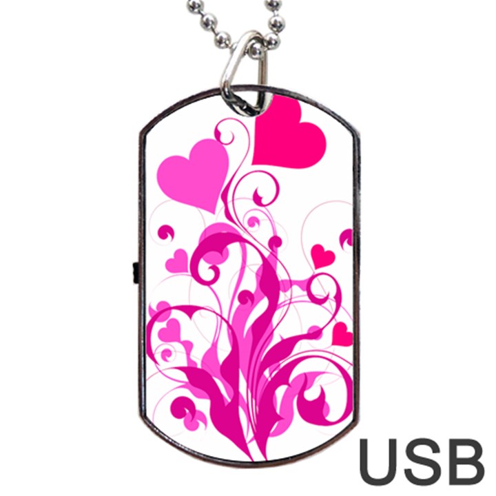 Heart Flourish Pink Valentine Dog Tag USB Flash (One Side)