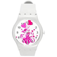 Heart Flourish Pink Valentine Round Plastic Sport Watch (m) by Mariart