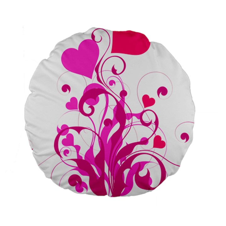 Heart Flourish Pink Valentine Standard 15  Premium Round Cushions