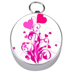 Heart Flourish Pink Valentine Silver Compasses