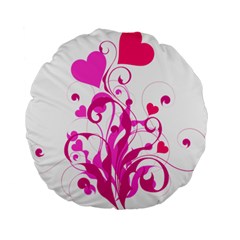 Heart Flourish Pink Valentine Standard 15  Premium Flano Round Cushions