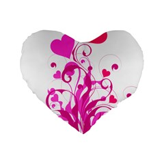 Heart Flourish Pink Valentine Standard 16  Premium Flano Heart Shape Cushions by Mariart