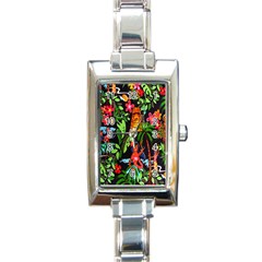 Hawaiian Girls Black Flower Floral Summer Rectangle Italian Charm Watch by Mariart