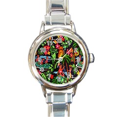 Hawaiian Girls Black Flower Floral Summer Round Italian Charm Watch by Mariart