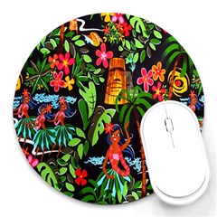 Hawaiian Girls Black Flower Floral Summer Round Mousepads by Mariart