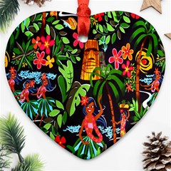 Hawaiian Girls Black Flower Floral Summer Ornament (heart) by Mariart