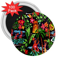 Hawaiian Girls Black Flower Floral Summer 3  Magnets (100 Pack)