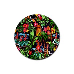 Hawaiian Girls Black Flower Floral Summer Rubber Coaster (round) 