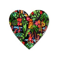 Hawaiian Girls Black Flower Floral Summer Heart Magnet