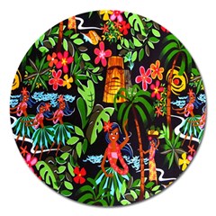 Hawaiian Girls Black Flower Floral Summer Magnet 5  (round)