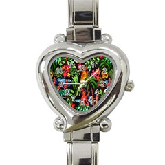 Hawaiian Girls Black Flower Floral Summer Heart Italian Charm Watch