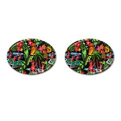 Hawaiian Girls Black Flower Floral Summer Cufflinks (oval) by Mariart