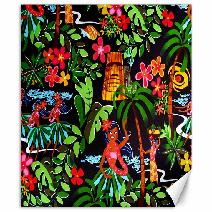 Hawaiian Girls Black Flower Floral Summer Canvas 8  x 10 