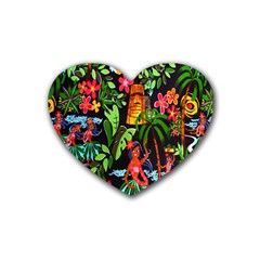 Hawaiian Girls Black Flower Floral Summer Heart Coaster (4 Pack) 