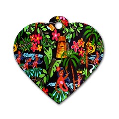 Hawaiian Girls Black Flower Floral Summer Dog Tag Heart (two Sides) by Mariart