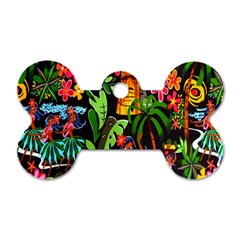 Hawaiian Girls Black Flower Floral Summer Dog Tag Bone (two Sides) by Mariart