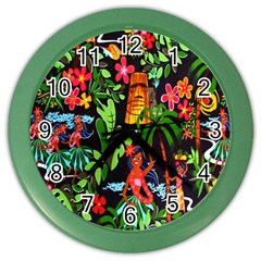 Hawaiian Girls Black Flower Floral Summer Color Wall Clocks